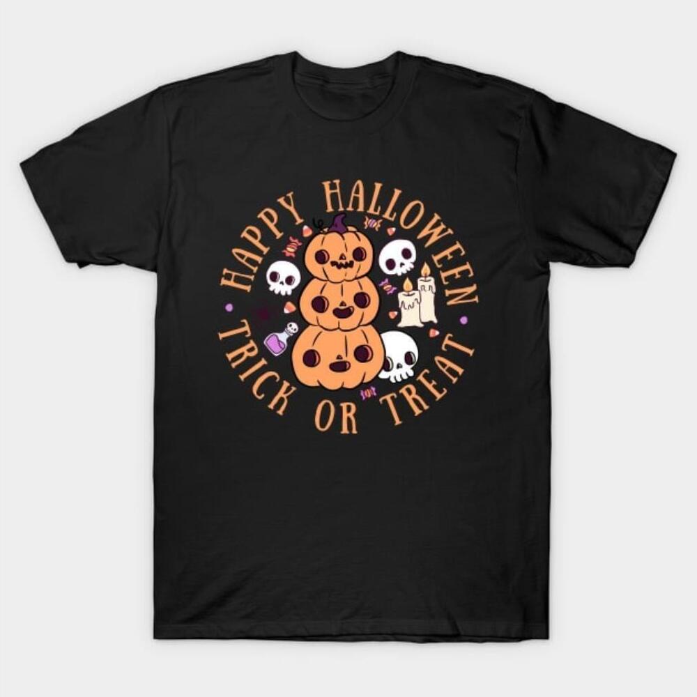 Happy Halloween Funny Pumpkin And Skullcap Halloween Tshirt